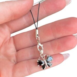 New Black Cubic Zirconia Butterfly Charm on Mini Lanyard
